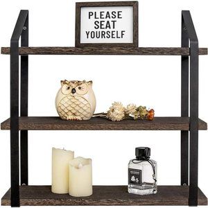 Floating Wall Shelves 3 Tier 17 Inch Rustic Hanging Shelf with Metal Bracket